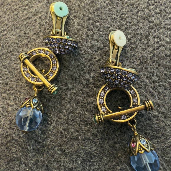 Heidi Daus Earrings Signed Swarovski Clip On Convertible Blue & Violet LIKE NEW - Picture 9 of 11